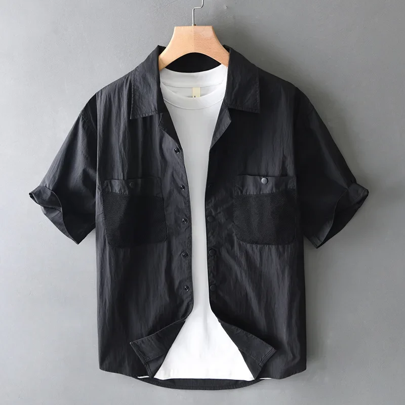 2026 Spring Summer New Casual Patchwork Cotton Short Sleeve Shirts for Men Clothing Turn-down Collar Soft Male Shirts