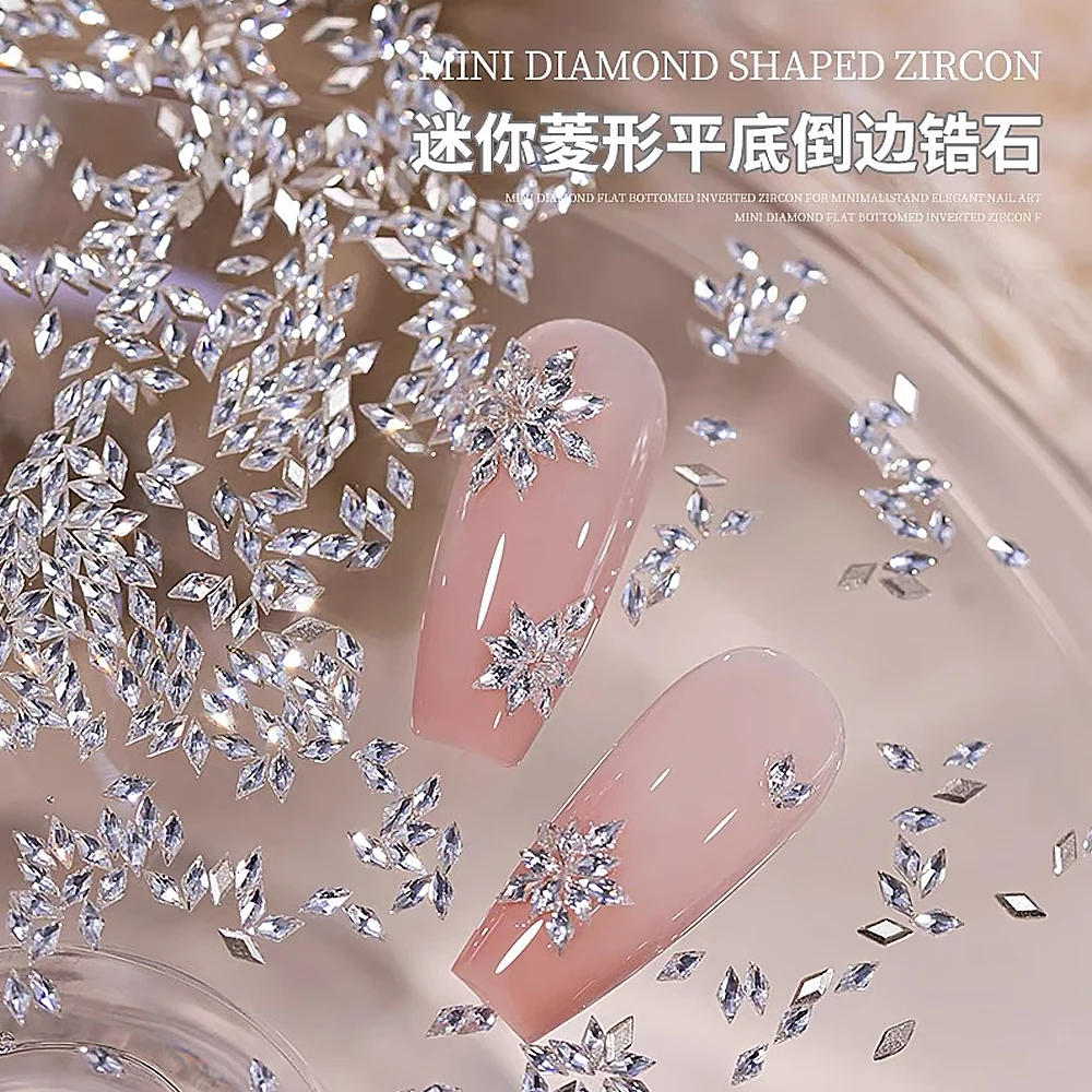 100/200 Stück Mini Nail Art Zubehör 5A Funkelnde Raute Zirkon Nail Art Strass Charms 1,5*3mm Schneeflocke Muster Nagel Dekor – Detail 7