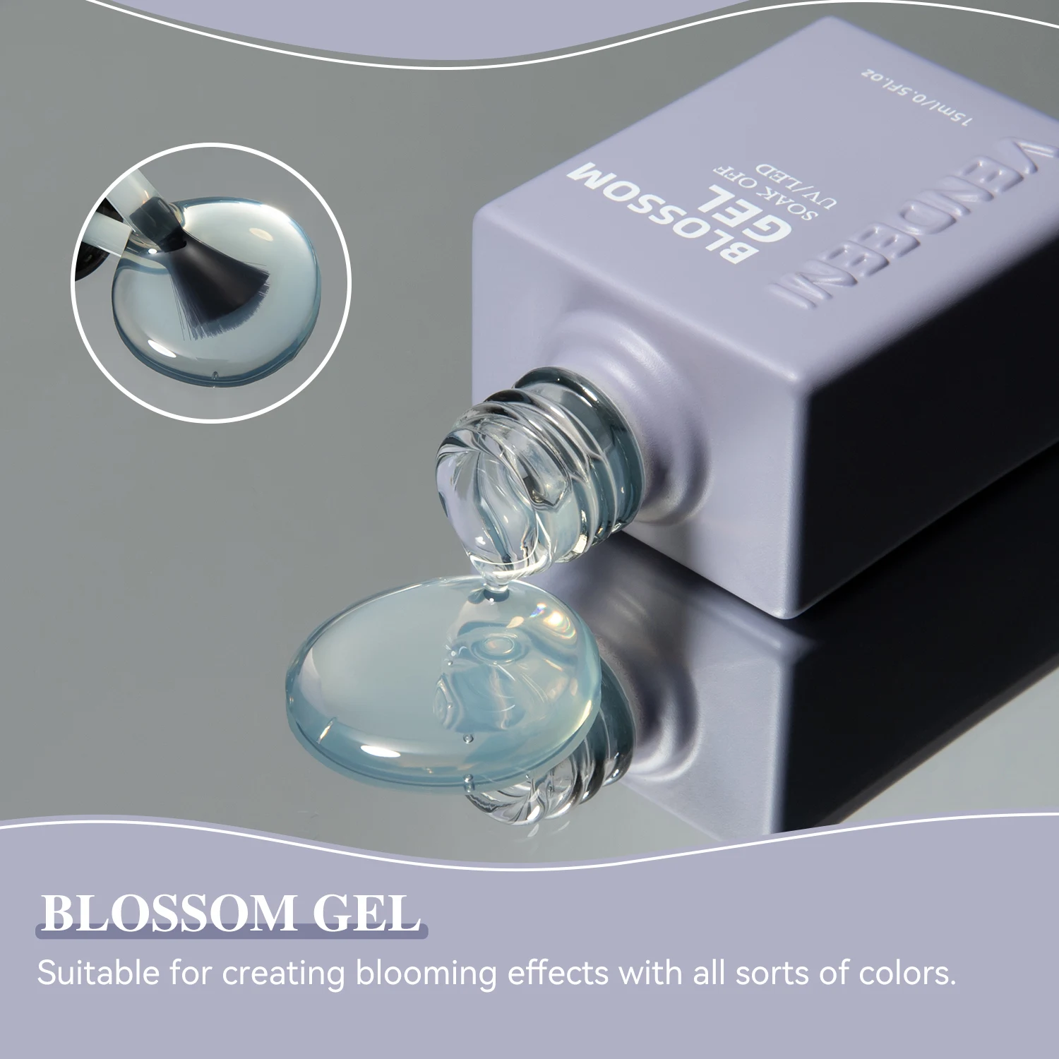 VENDEENI Nail Art New Design Universal Colors Gradient Effect Blooming Gel Polish Top Coat 15 ML Bottle Clear Bloom Gel Polish