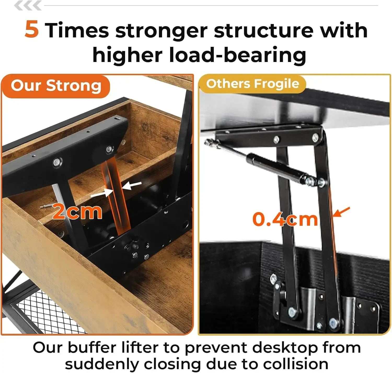 43 inch salontafel met hefblad, 3-in-1 multifunctionele salontafel met opbergruimte voor woonkamer, kleine salontafel, rustiek bruin.