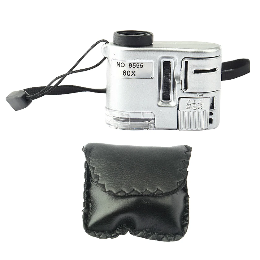 Mini Lens 60X Pocket Magnifier Microscope With Led Ultraviolet Light Jewelry Education Focus Adjustable Loupe Currency Detector