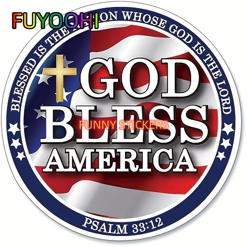 

FUYOOHI God Bless America Psalm Scripture "Blessed Is The Nation Whose God Is The Lord Round Flexible Decal Religious Gift
