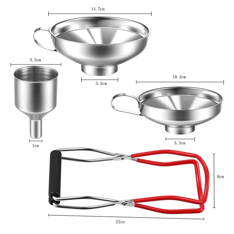 Funnel Stainless Steel Set, Kitchen Jam Funnel, Filling Funnel Preserving Funnel with Preserving Jars Lifters and Filter