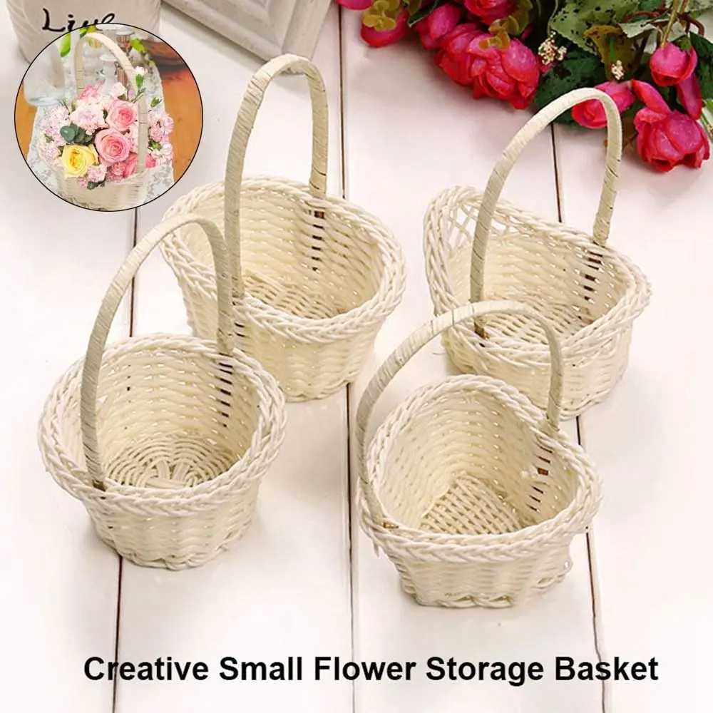 Flower Storage Basket Beautiful Hand Made With Handle Sturdy Small Flower Basket Flower Basket Picnic Container Storage Baskets