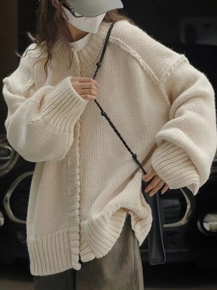 Осень-зима, повседневный свободный кардиган, свитер, женский новый модный однобортный свитер, пальто, элегантная офисная женская зимняя одежда