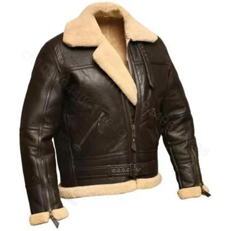 Autumn Winter Men Plush Jacket Integrated Comfortable Thickening Warm Long Sleeved  Versatile Zippered Motorcycle jacket