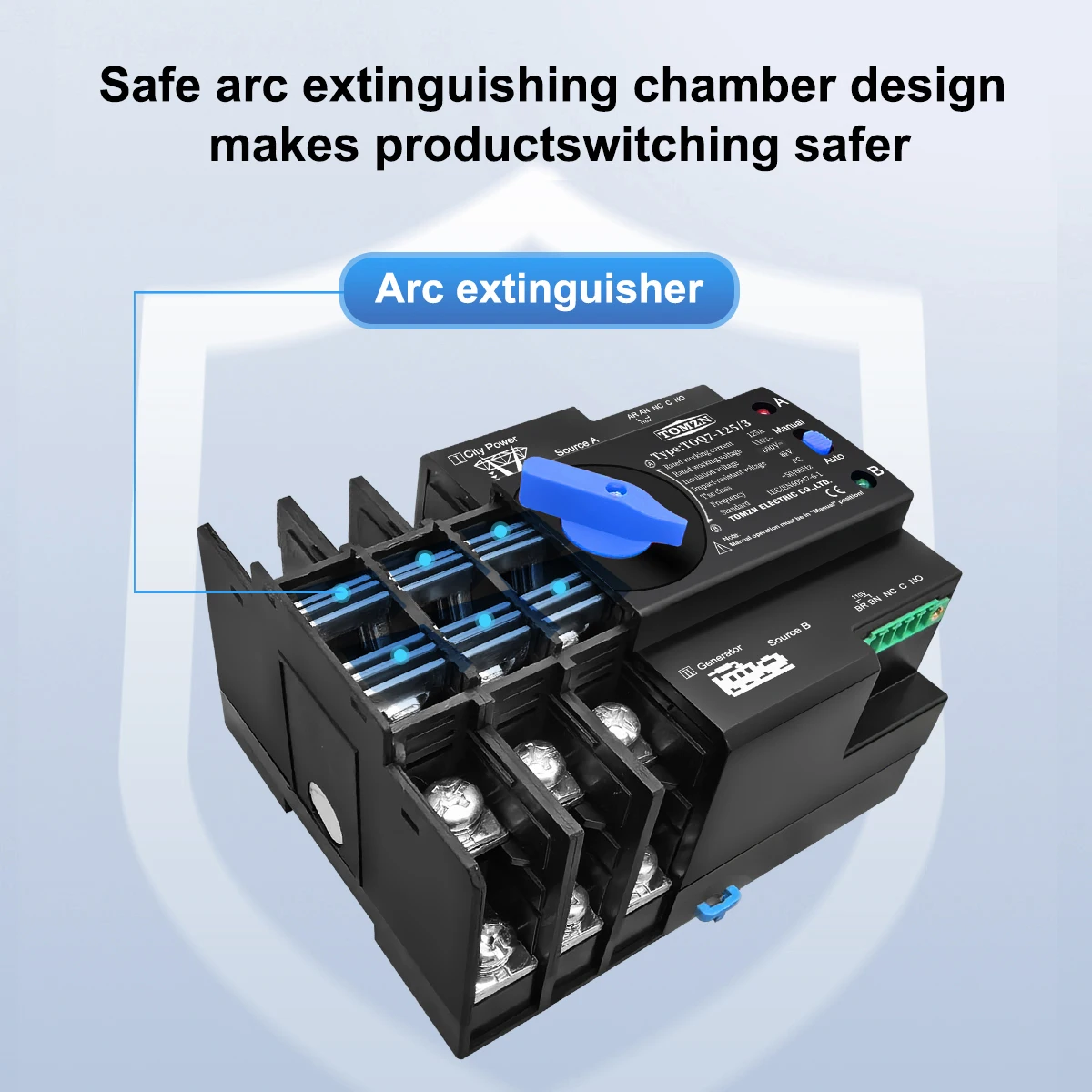TOMZN DIN Rail 3 Phase 2P 3P 4P 63A 100A 125A AC110V 120V Dual Power Automatic Transfer Electrical Selector Switch Uninterrupted