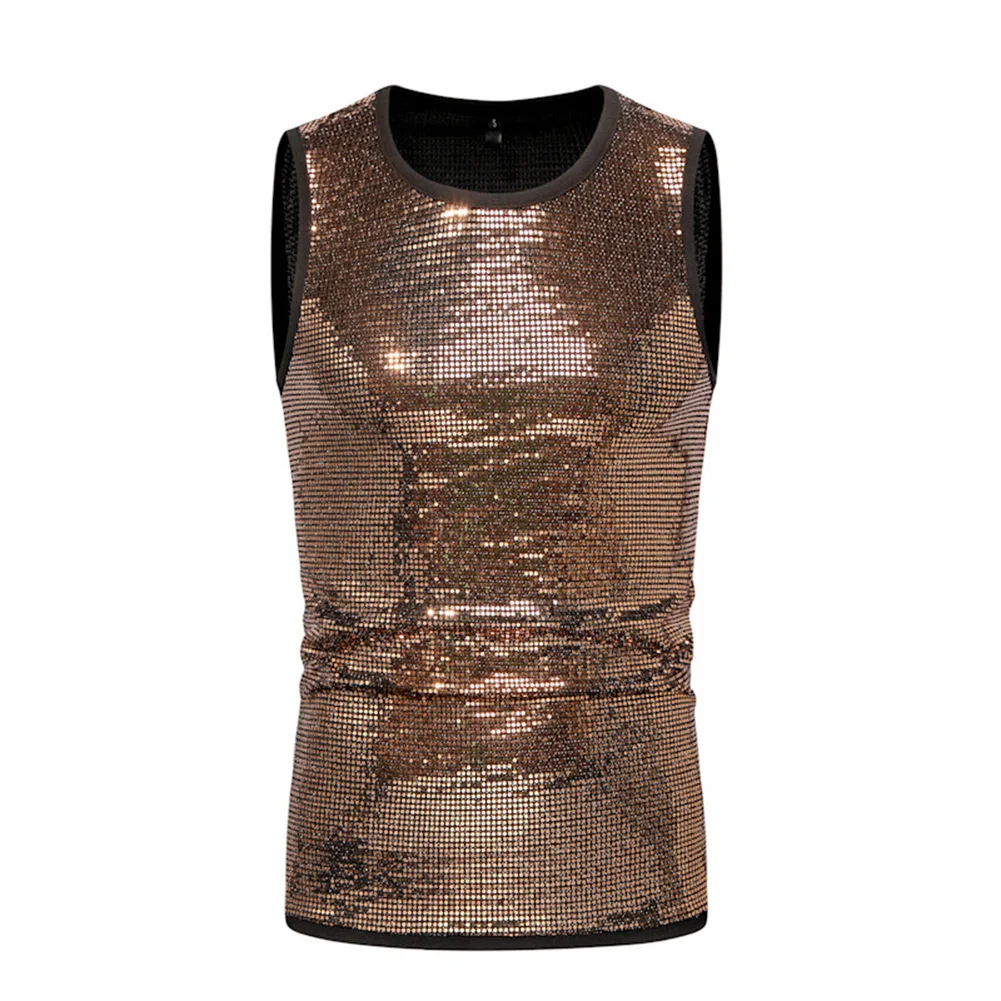

Fashion Tops Nightclub Glitter Sleeveless Shirt Dazzling Tank Tops Summer Wear Brand New Casual Style Polyester Fabric