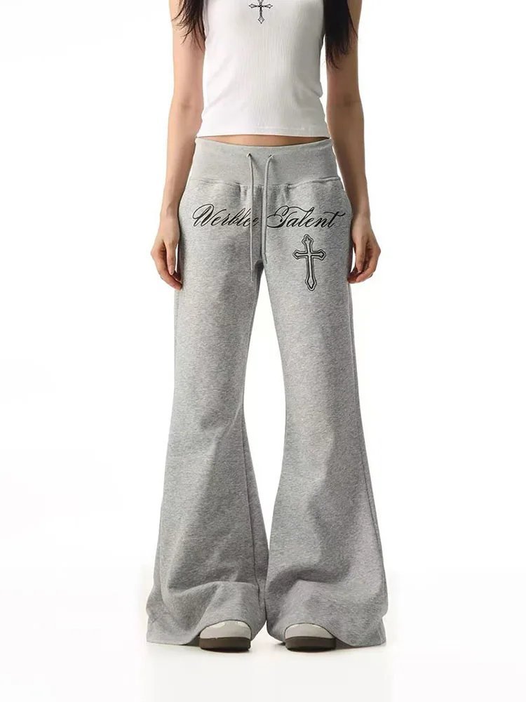 American Letter Print Sweatpants Women American Gothic Patchwork Flared Pants Harajuku Streetwear All Match Jogging Trousers