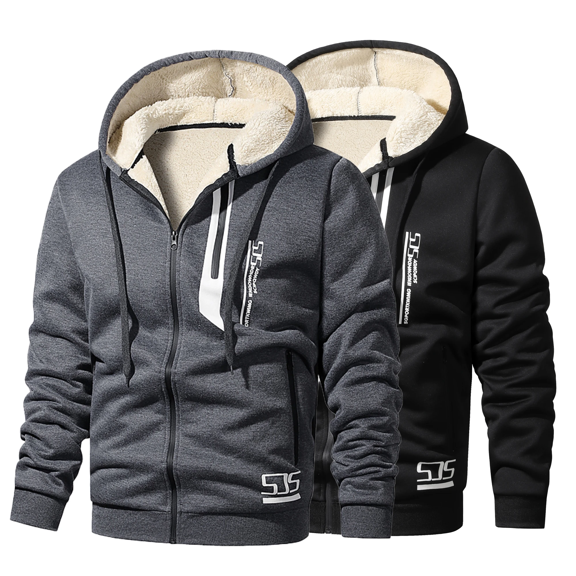 

Зимние пальто из овечьей шерсти, утепленные куртки, толстовки на молнии с длинными рукавами, повседневное спортивное флисовое черное пальто с капюшоном, мужская и женская куртка