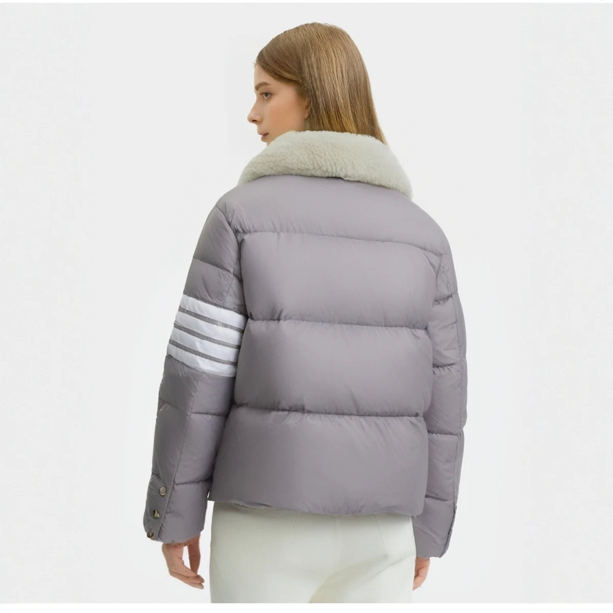 TC-333 Wool lapel single breasted pocket white down jacket for women