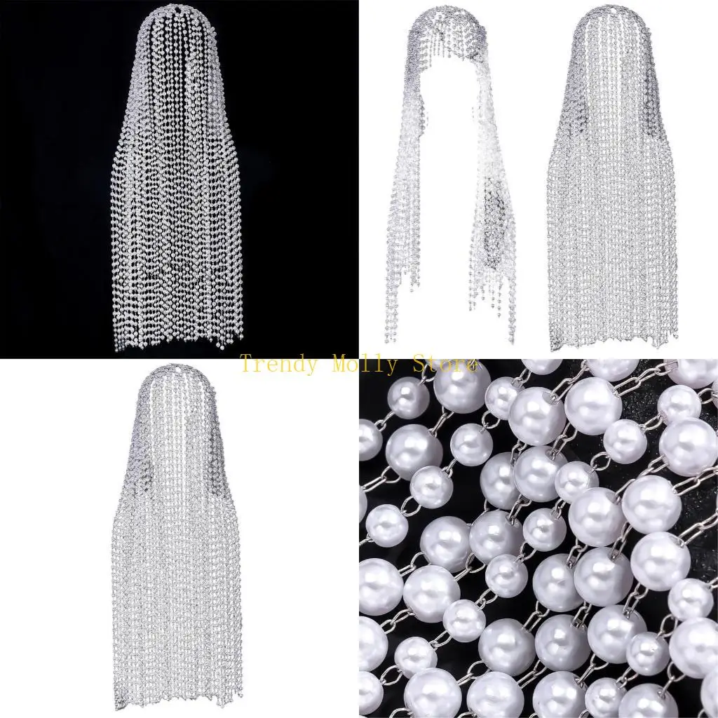 

N5KB Шляпа-цепочка с искусственным жемчугом для женщин в ночном клубе, очаровательная цепочка для волос из бисера