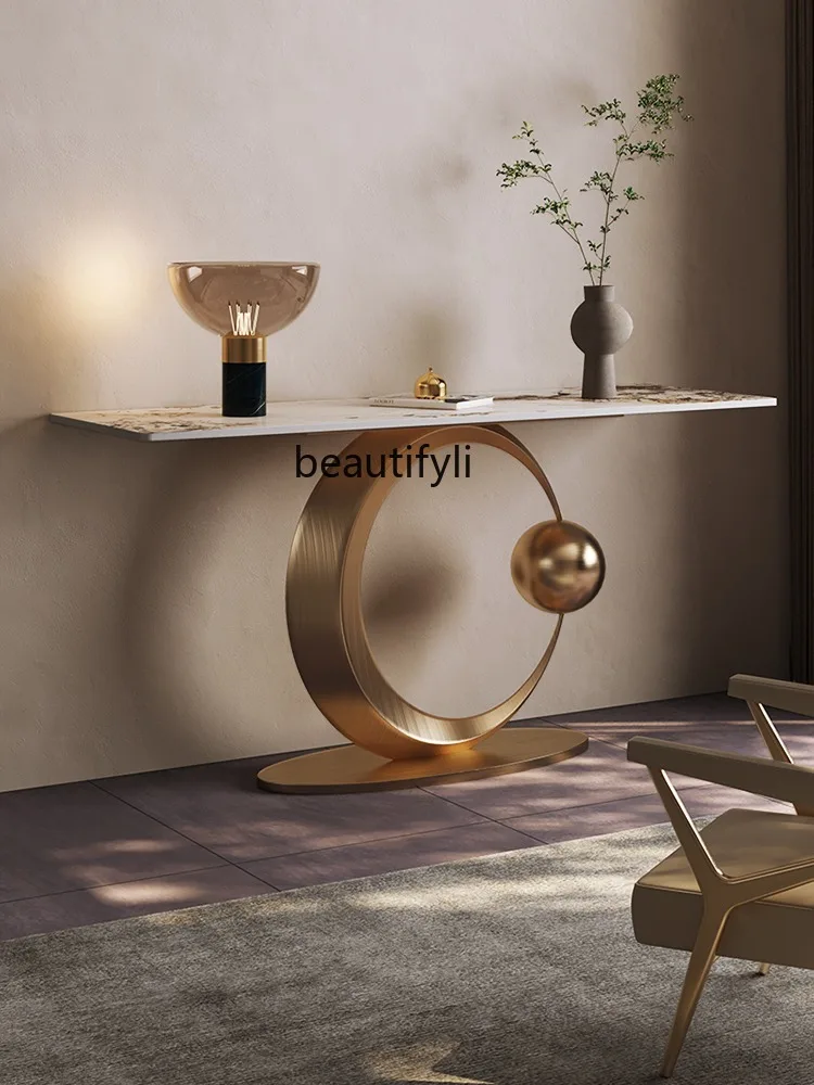 yj Affordable Luxury Style Console Extremely Narrow Import Stone Plate Household Console Tables