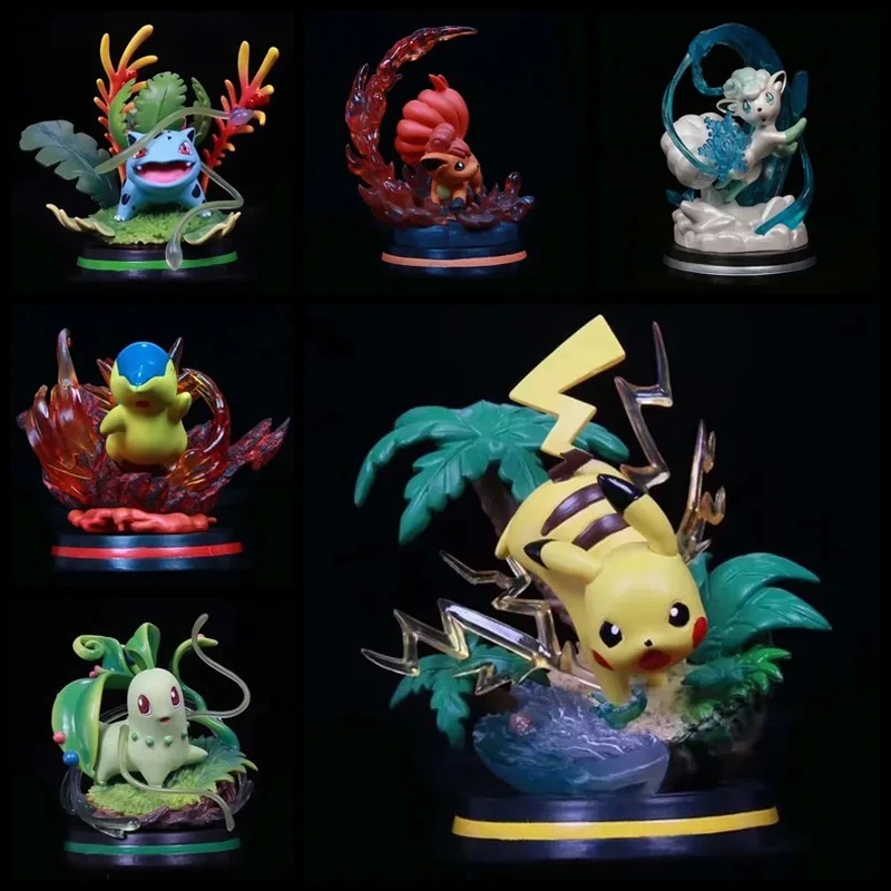 2024 New Pet Elf Poké Mon Pikachu Charmander Bulbasaur Squirtle Scene Boxed Hand-Made Doll Model Ornaments Holiday Gifts