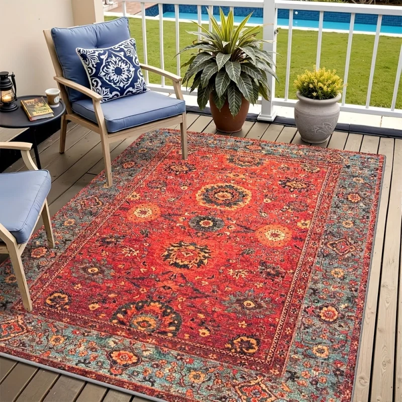 VIKAMA Vintage Bohemian Earthy Carpet, Slip-Resistant And Durable Balcony Carpet, Outdoor Terrace Mat, Home Decoration
