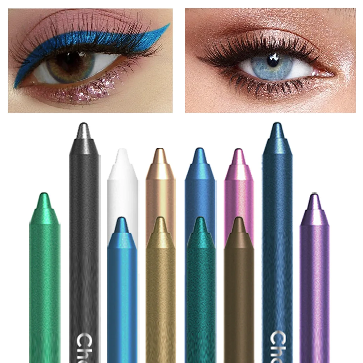 12 Colors Set Glitter  Shimmer Eyeliner Stick Pack - Long-Wearing Blue Tone Eyeliner Pencil with Smooth Application - Versatile