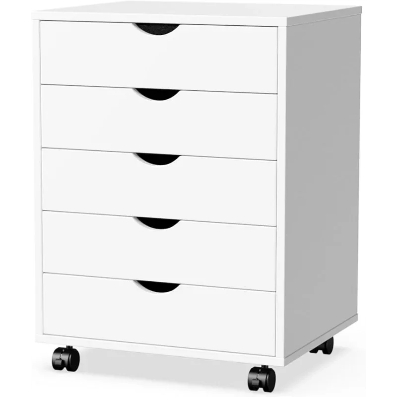 

5 Drawer Chest- Dressers Storage Cabinets Wooden Dresser Mobile Cabinet with Wheels Bedroom Organizer Drawers for Office, Home