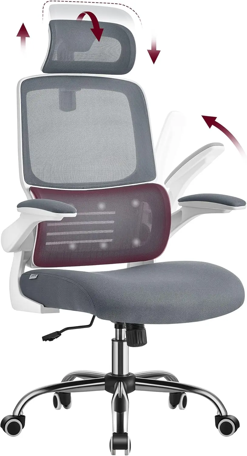 

Office Chair, Ergonomic Design, Lumbar Support, High Back Desk Chair, Mesh Computer Chair, Foldable Armrests,