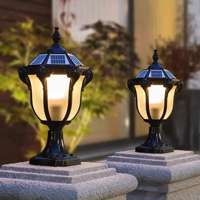 Solar stigma lamp dual-purpose outdoor waterproof villa gate pillar European outdoor courtyard door pillar wall lamp