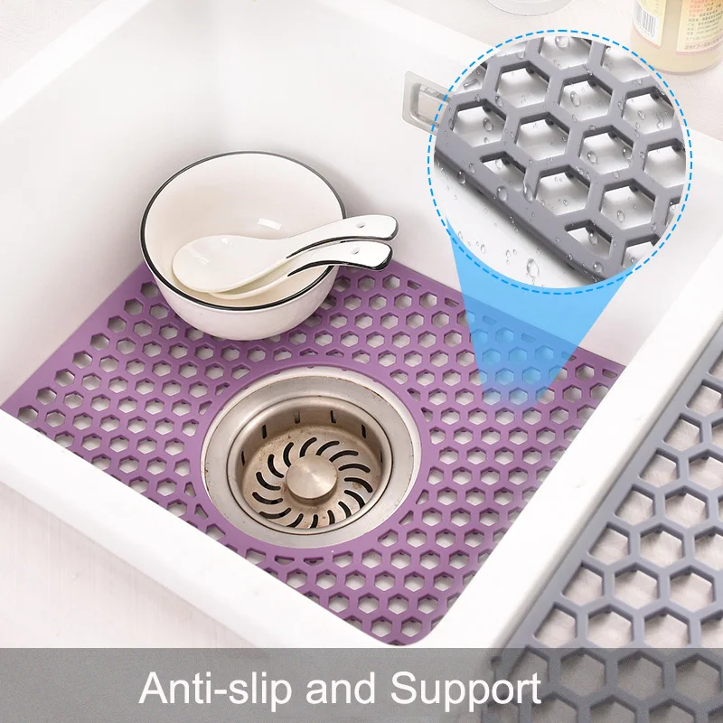 

Силиконовый коврик для кухонной мойки, полый противоскользящий термостойкий сливной коврик для раковины, столешницы, защитные коврики для раковины