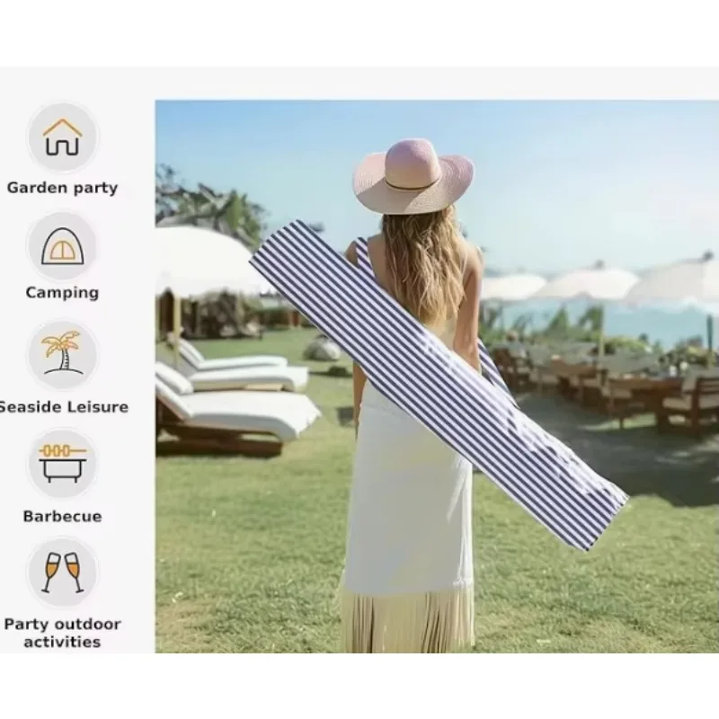 7.5FT Outdoor Patio Beach Sunshade Umbrella with Fringe Tassel UV Blocking Sand Anchor Tilt Button & Carry Bag