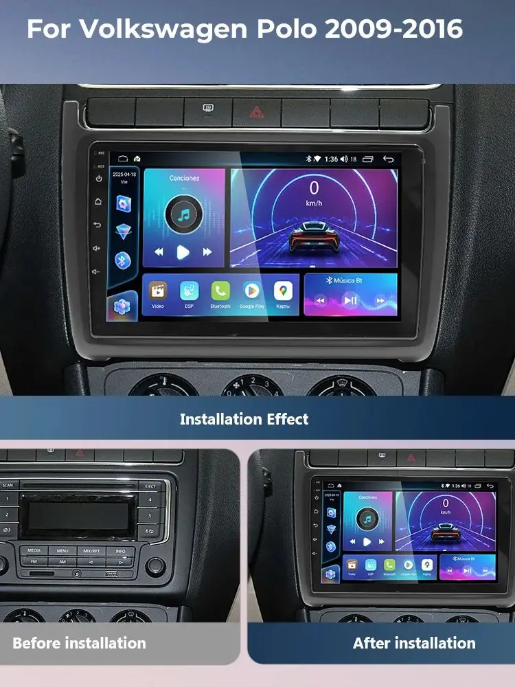 9 Inch Autoradio Stereo Voor VW Volkswagen Polo 2009-2016 Draadloze Carplay Android Auto RDS FM DSP IPS GPS Android 14 Auto Multimedia Speler - afbeelding 2