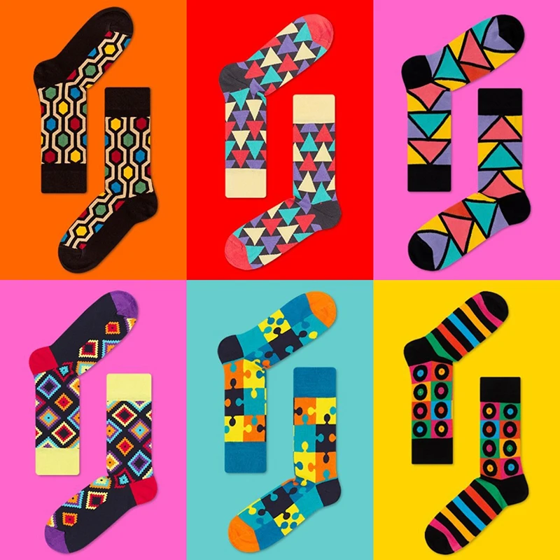 Casual Women Men Fashion Crew Socks Novelty Funny Geometric Pattern Art Unisex Retro Cotton One Size Socks for Bulk Wholesale