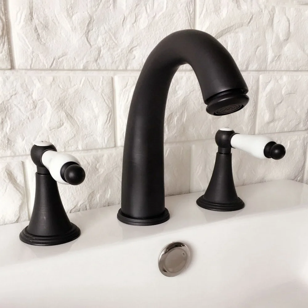 

3 Hole Oil Rubbed Bronze Deck Mounted Bathroom Mixer Tap Bath Basin Sink Vanity Faucet Water Tap Bath Faucets zhg057