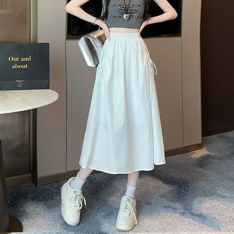 Women's A-line Skirt with Elastic Waist, Belt, and Drawstring Pockets, New Summer Style, Harajuku Aesthetic, Y2K Retro
