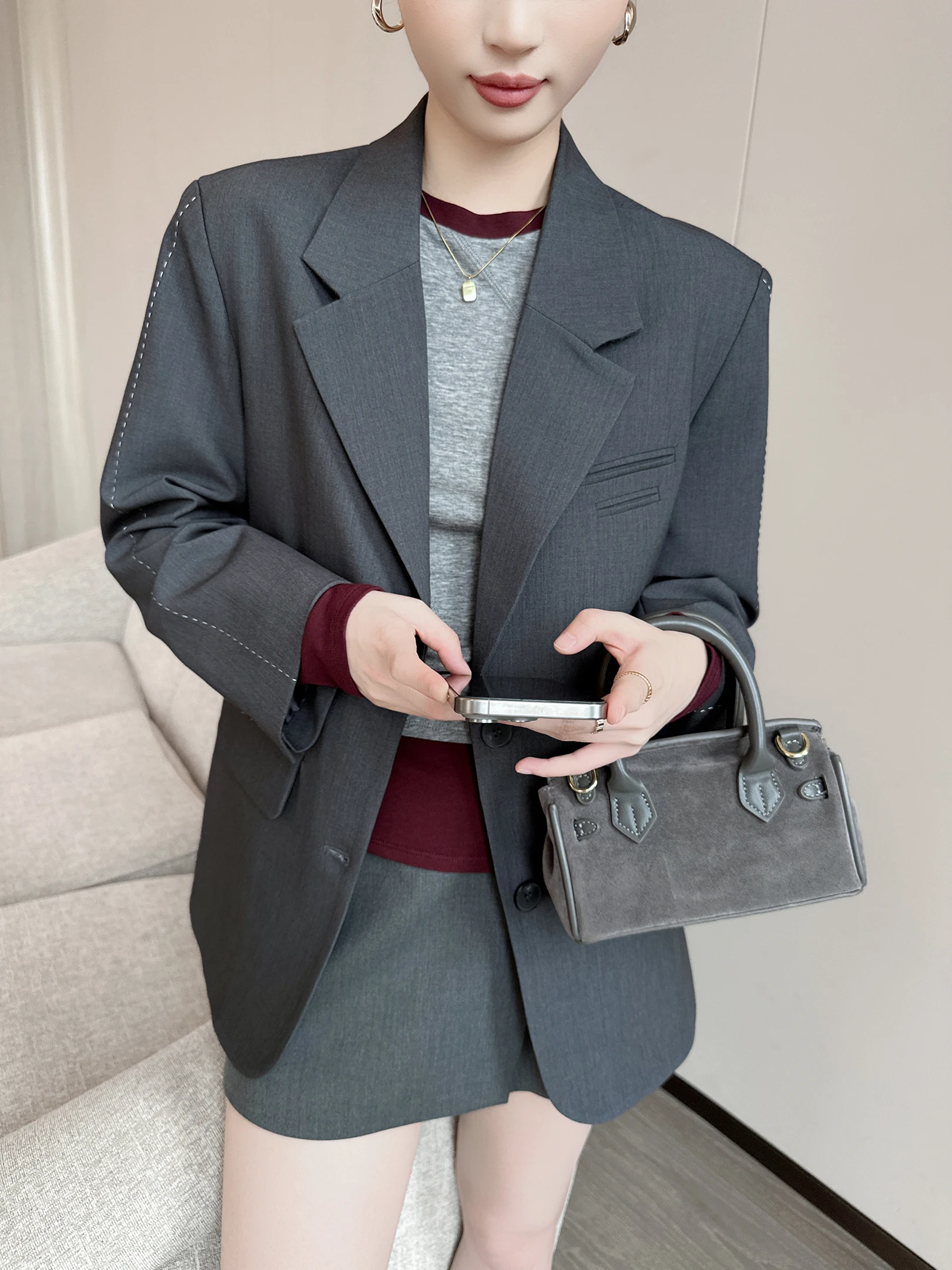 

Женский костюм с длинным рукавом и воротником-стойкой, повседневный, свободный, модный, для работы, верхняя одежда, весна 2026, новая широкая модель