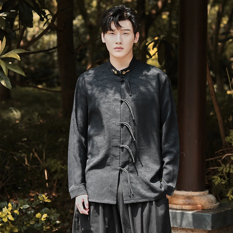 

Ele Long Sve Embroidered irt Men's Traditional Chinese Sle Button up Casual Faion Autumn Top Trendy Spring Outer...