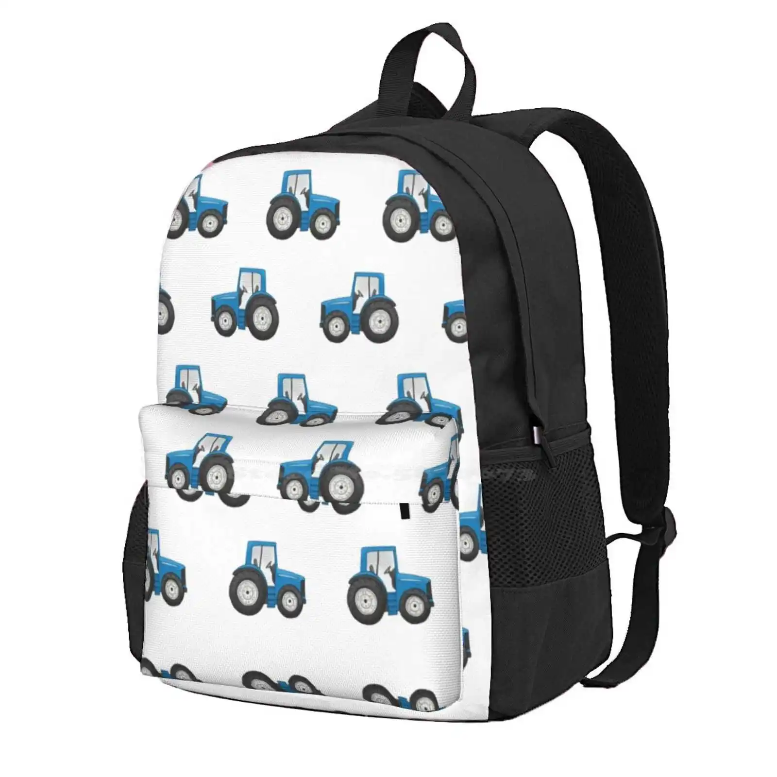 Rows Of Blue Tractors Farm Pattern On A White Background Hot Sale Schoolbag Backpack Fashion Bags Blue Tractor Tractors Farming