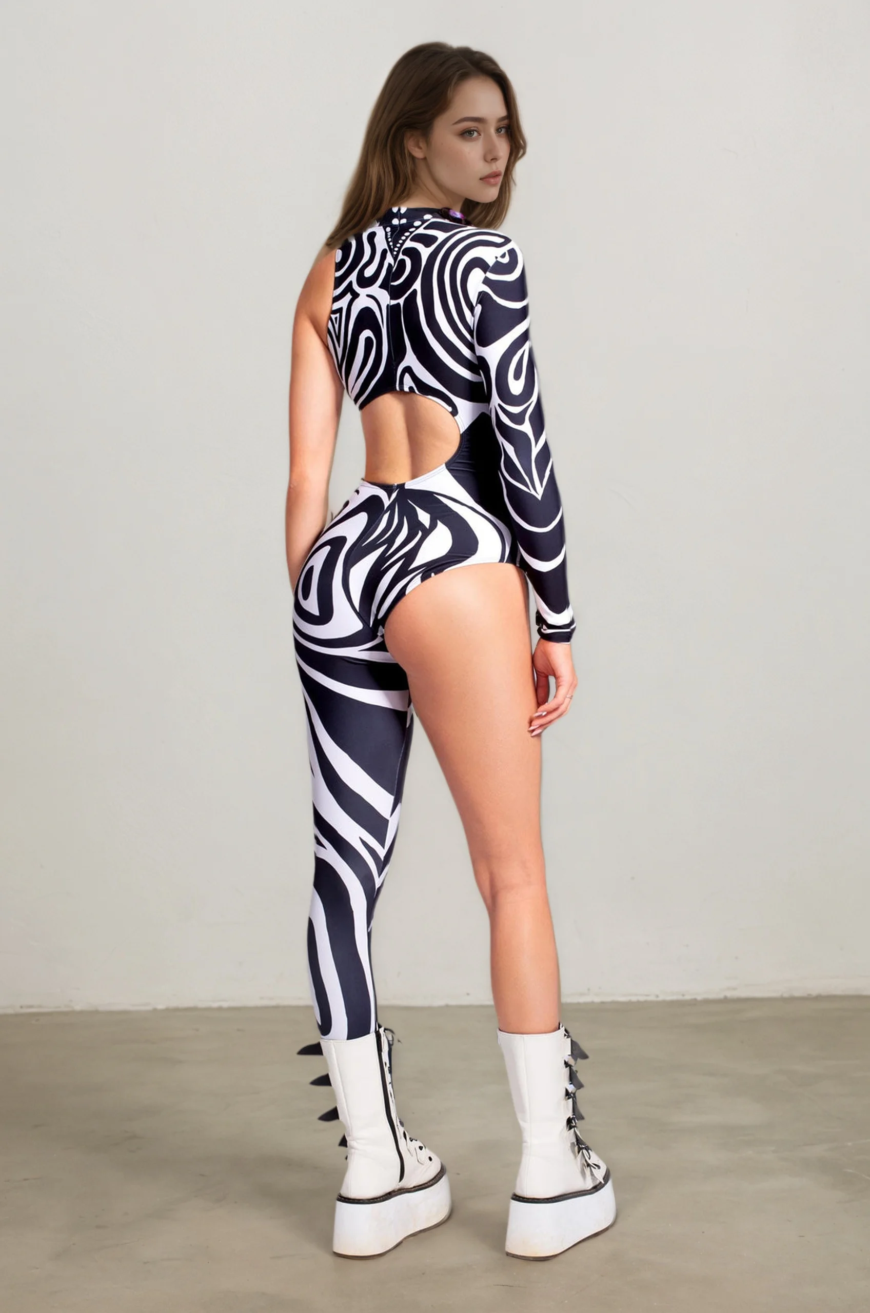 Damen Asymmetrischer Urlaubs-Bodysuit, Sexy Cosplay-Party-Jumpsuit, Modischer Bunter Halloween-Auftritts- und Aerial-Yoga-Anzug – Detail 4