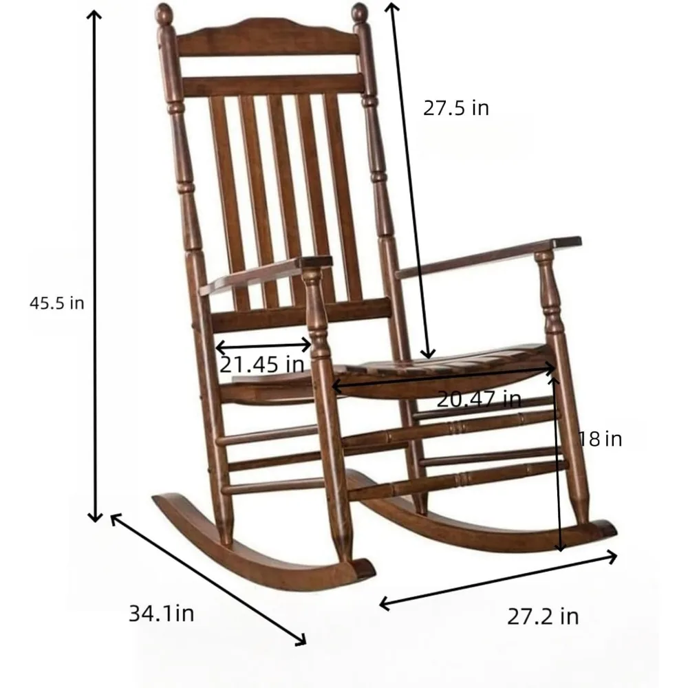 Cadeira de balanço de madeira para adultos conjunto de móveis de 2 cadeiras de balanço externas para varanda pátio lounge varanda interna e externa, marrom