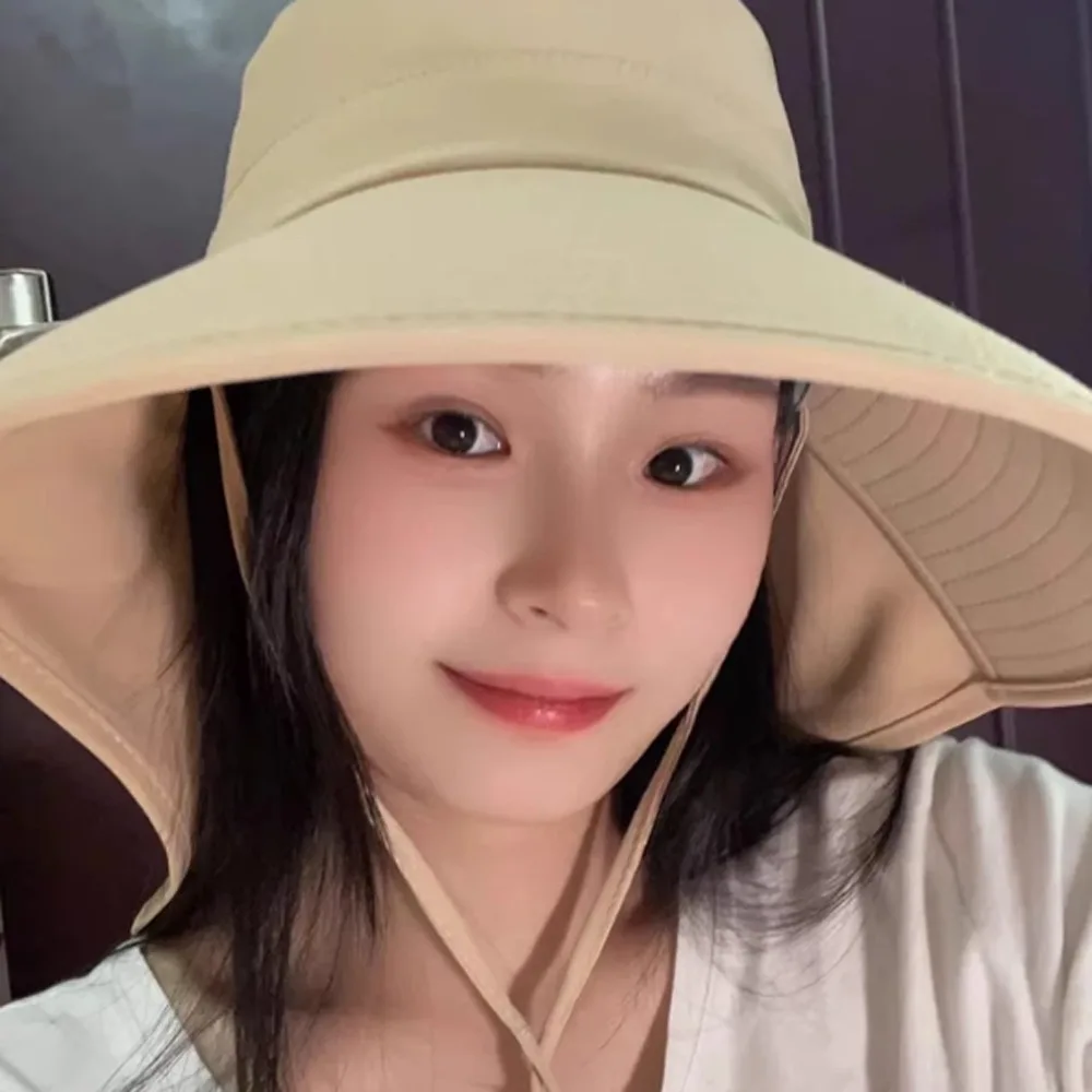 

Модная солнцезащитная шляпа с широкими полями и защитой от ультрафиолета, складная шляпа с защитой от солнца 50+, UPF, уличная женская панама в корейском стиле для бега