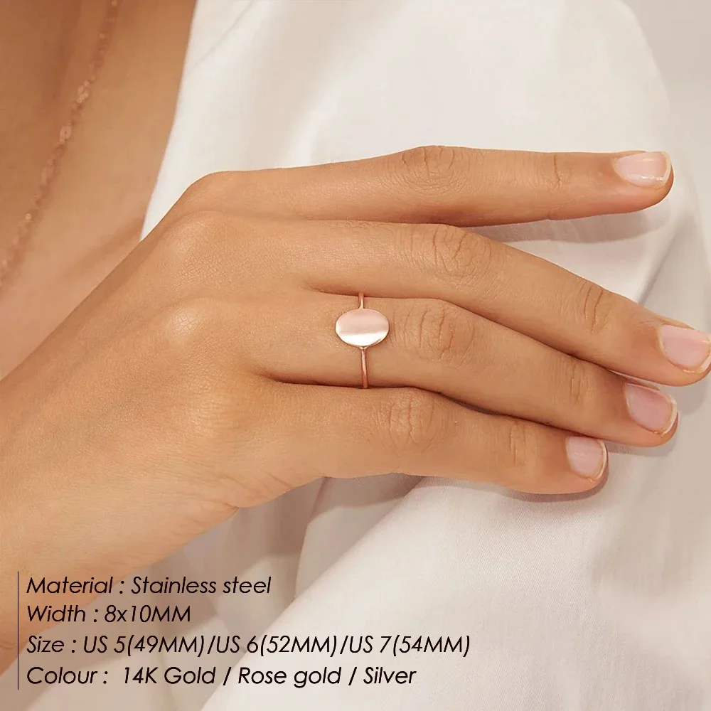 Fashion Delicate Oval Ring Dainty Gold Plated Blank Minimalist Feminist Ring For Women Personality Can Be Wholesale Jewelrys