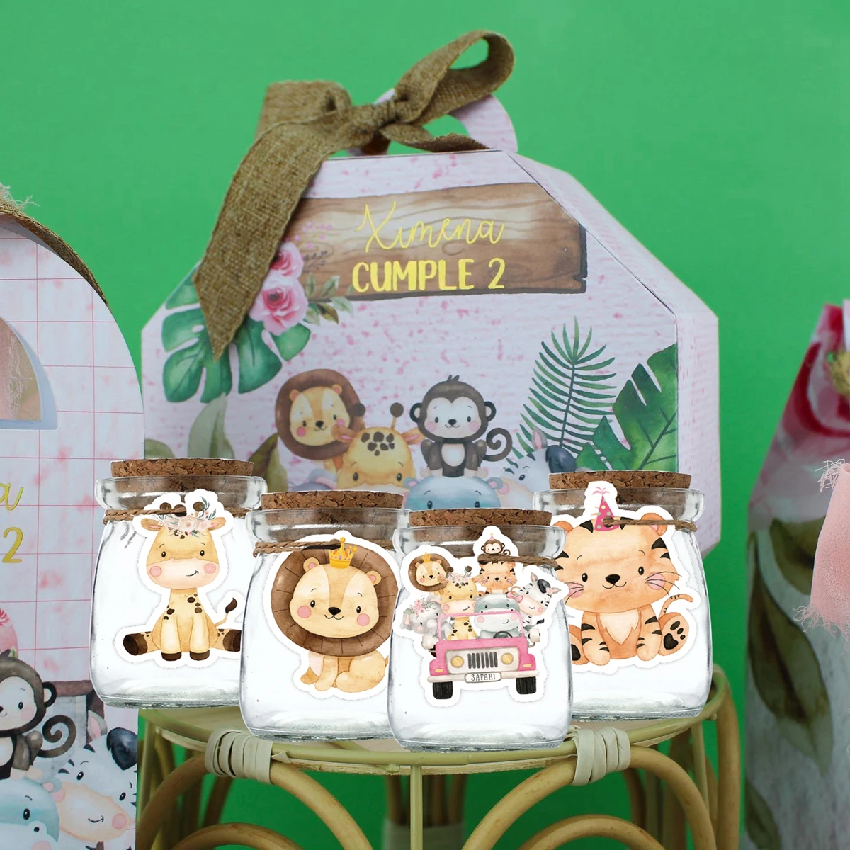 48pcs/lot Carton Animal Paper Tags Pink Craft Hanging Labels For Girl\'s Jungle Safari Birthday Party Gifts Wrapping Decoration