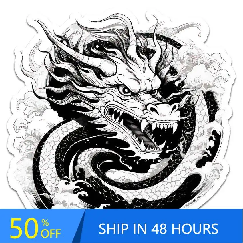 

Oriental Water Dragon, Sticker, Aesthetic Walls Bumper Window Laptop Waterproof Vinyl Decal Decoration Funny Cool Unique