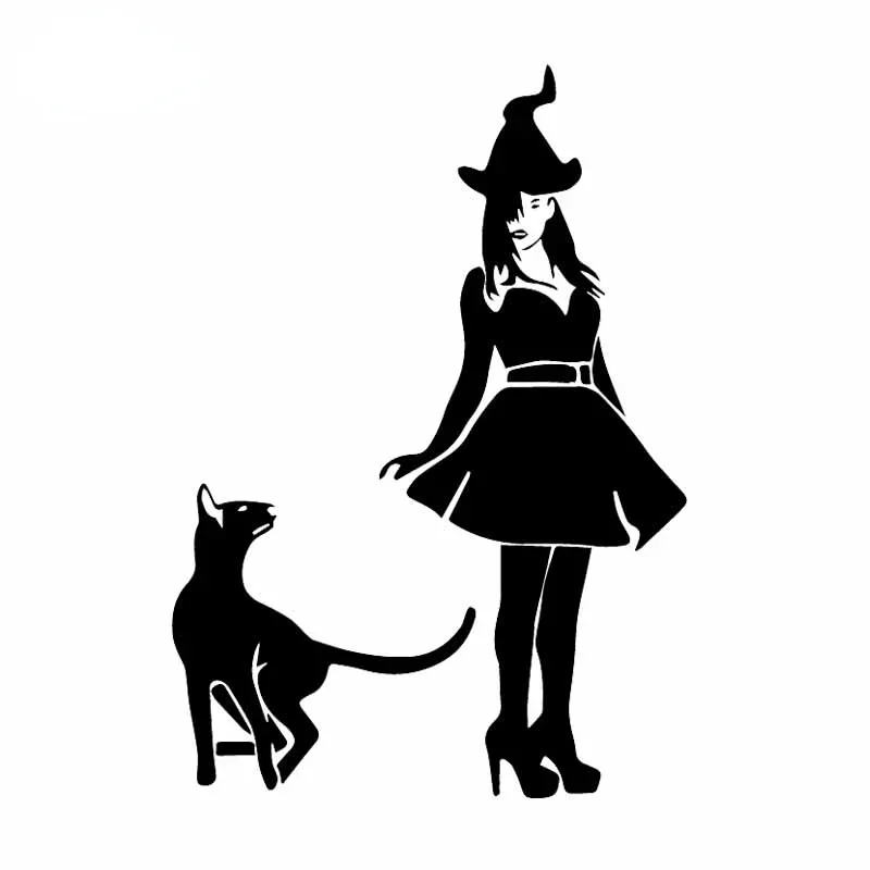 Personality Car Stickers PVC Halloween Witch Pet Cat Funny High Quality Bumper Body Window Decoration Sunscreen Exquisite Decals