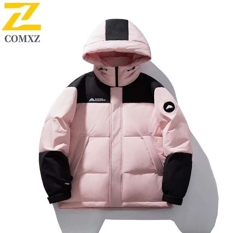 COMXZ Men Bread Jacket Block Color Hong Kong Fashion Brand Loose Thick Warm Travel Padded Jacket Snowy Minimalist Winter Jacket