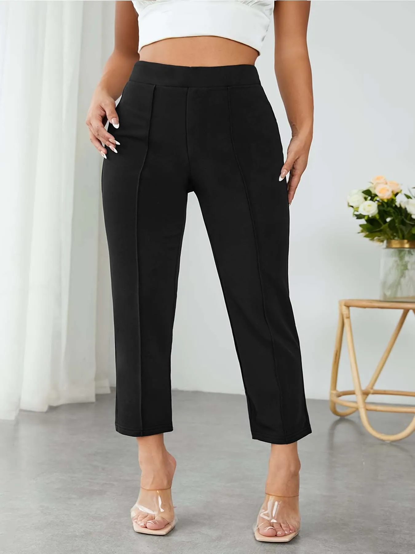 

Новинка 2024, облегающие обтягивающие брюки большого размера в европейском и американском стиле, стройнящие, в девять точек.