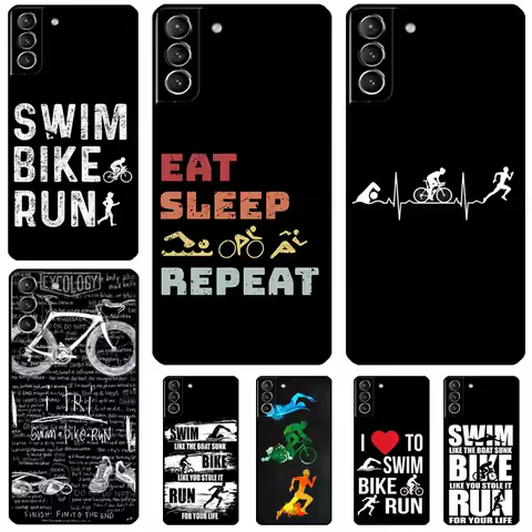 Swim Bike Run Triathlon Case For Samsung Galaxy S24 S23 S22 S21 Ultra Plus Note 10 Note 20 S8 S9 S10 S20 FE Cover