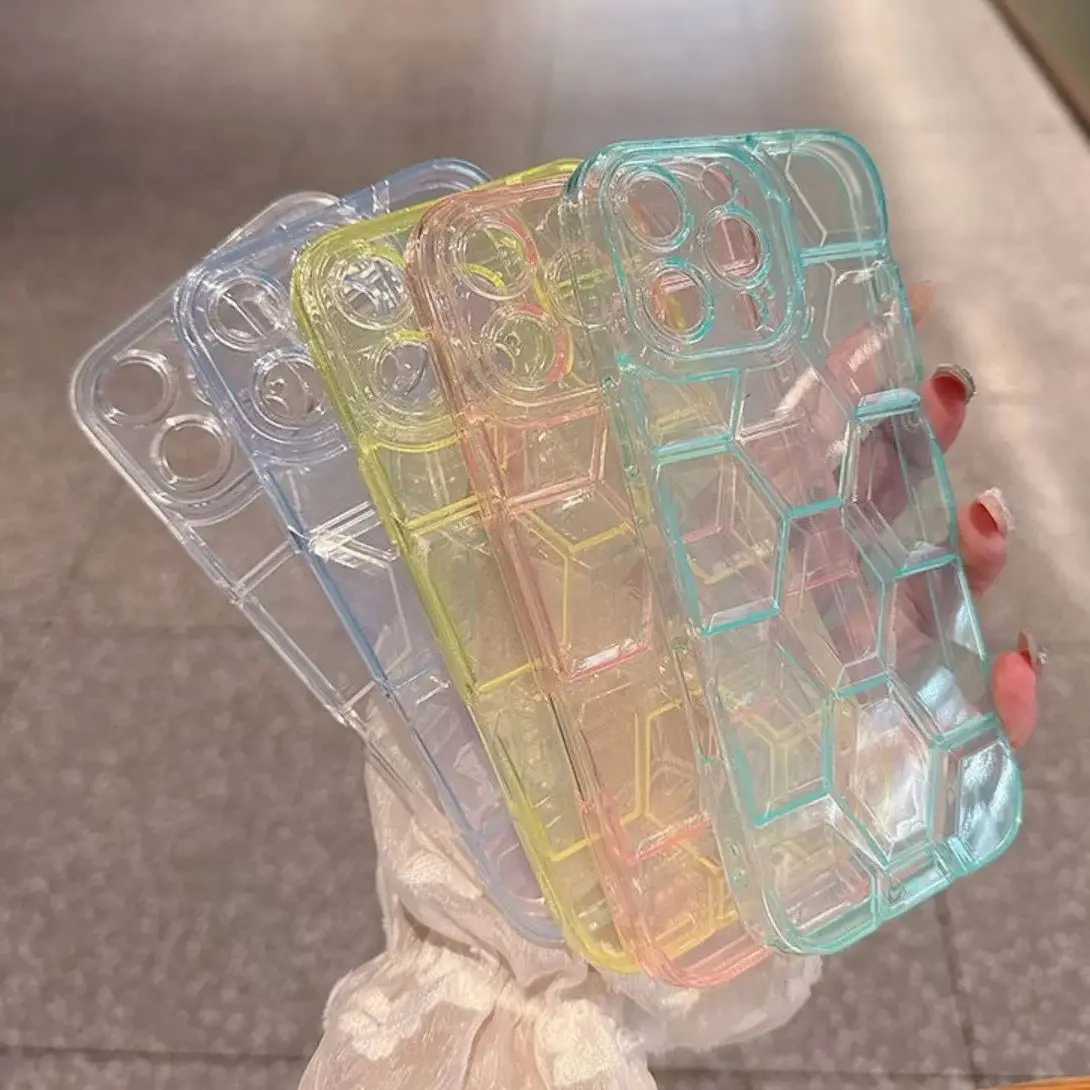 Wabenförmige geometrische Fußball-Muster-Handyhülle für iPhone 16, 15, 14, 13, 12, 11 Pro X XR XS Max 7 8 Plus SE, klare, stoßfeste Abdeckung
