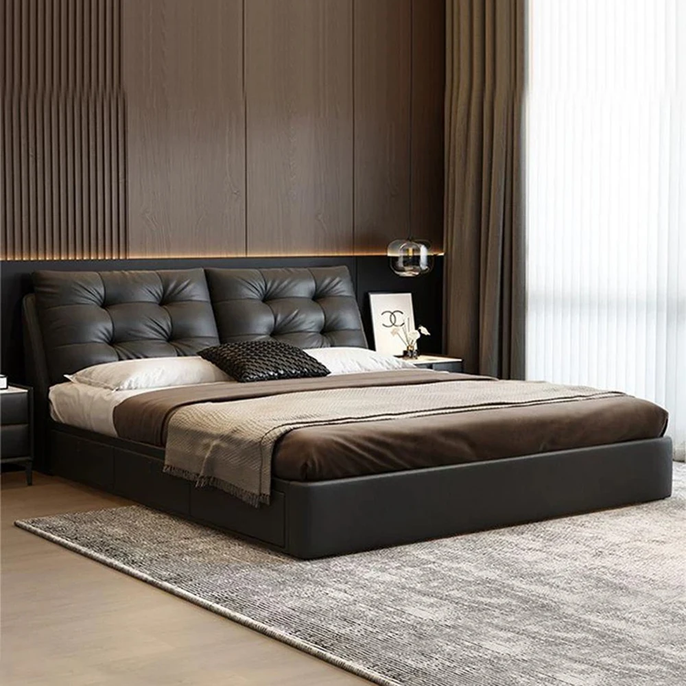 Genuine Leather bed modern simple apartment luxury double bed 1.8 meters high-end atmospheric master bedroom Queen size bed