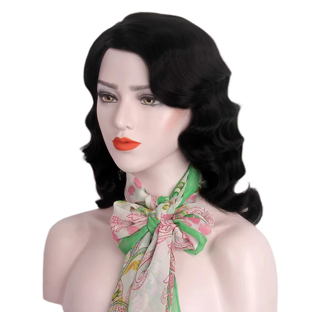 Synthetic Hair 1920s Wig Finger Wave The Great Gatsby Curly Long Wig Vintage Wigs for Women Lady Heat Resistant Costume Wigs