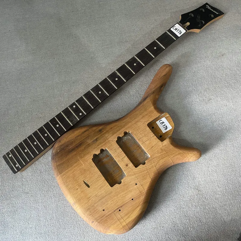 CN378 CB378Solid Wood Active Pickups Electric Guitar Bass Body+ Electric Guitar Bass Neck One Set DIY Bass Kits Paints Crcaks
