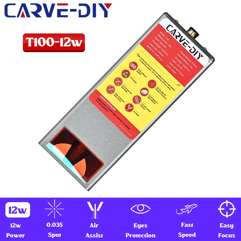 

Лазерный модуль 12 Вт, фиксированный диод с воздушной системой, резак для маркировки древесины, лазерная головка для резки акрила, 455 Нм, синий Pmw