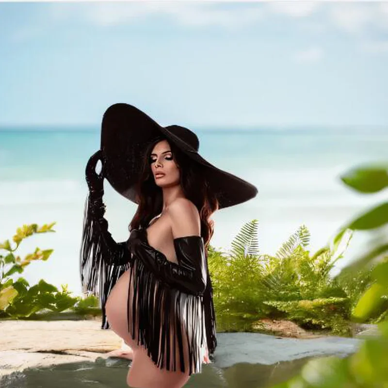 

Maternity Photography Props Black Fuax Leather Extra Long Touchscreen Tassel Gloves Long Fringe Photo Shooting Accessories