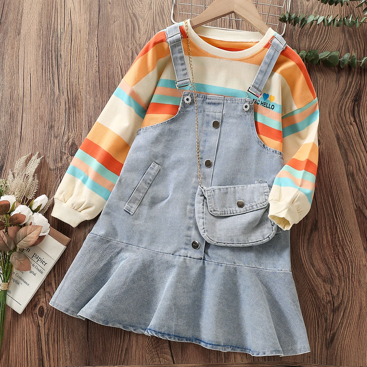 

Girls Denim Set Outfits for Kids Suit Teenager Clothes School Cotton Shirt & Dress Spring Autumn Baby Costumes 4 6 8 10 12 Years