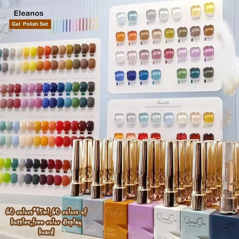 Eleanos 60 Colors Nail Gel Polish Set Updated Sansu Gel Varnish Set Nail Gel Kit Free Color Chart For Nail Salon 15ml UV Gel Kit